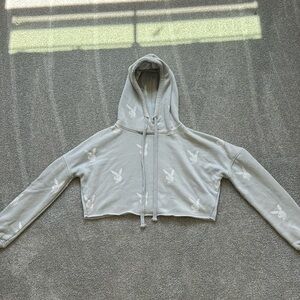 Playboy Cropped Hoodie light blue/gray